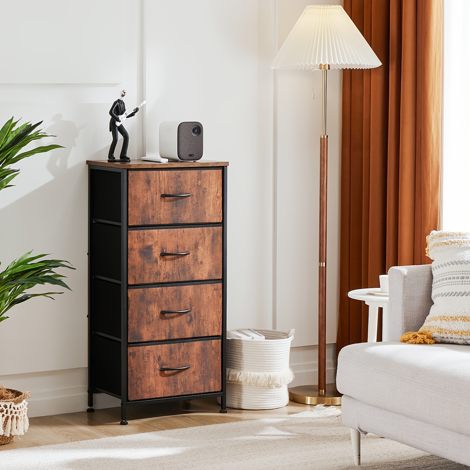 Drawer Dresser Organizer Storage Drawers, Chest of Drawers with Fabric Bin, Steel Frame, Wood Top, Use for Lab, Closet, Black/Brown/White/Gray to Choose — image 1 of 5