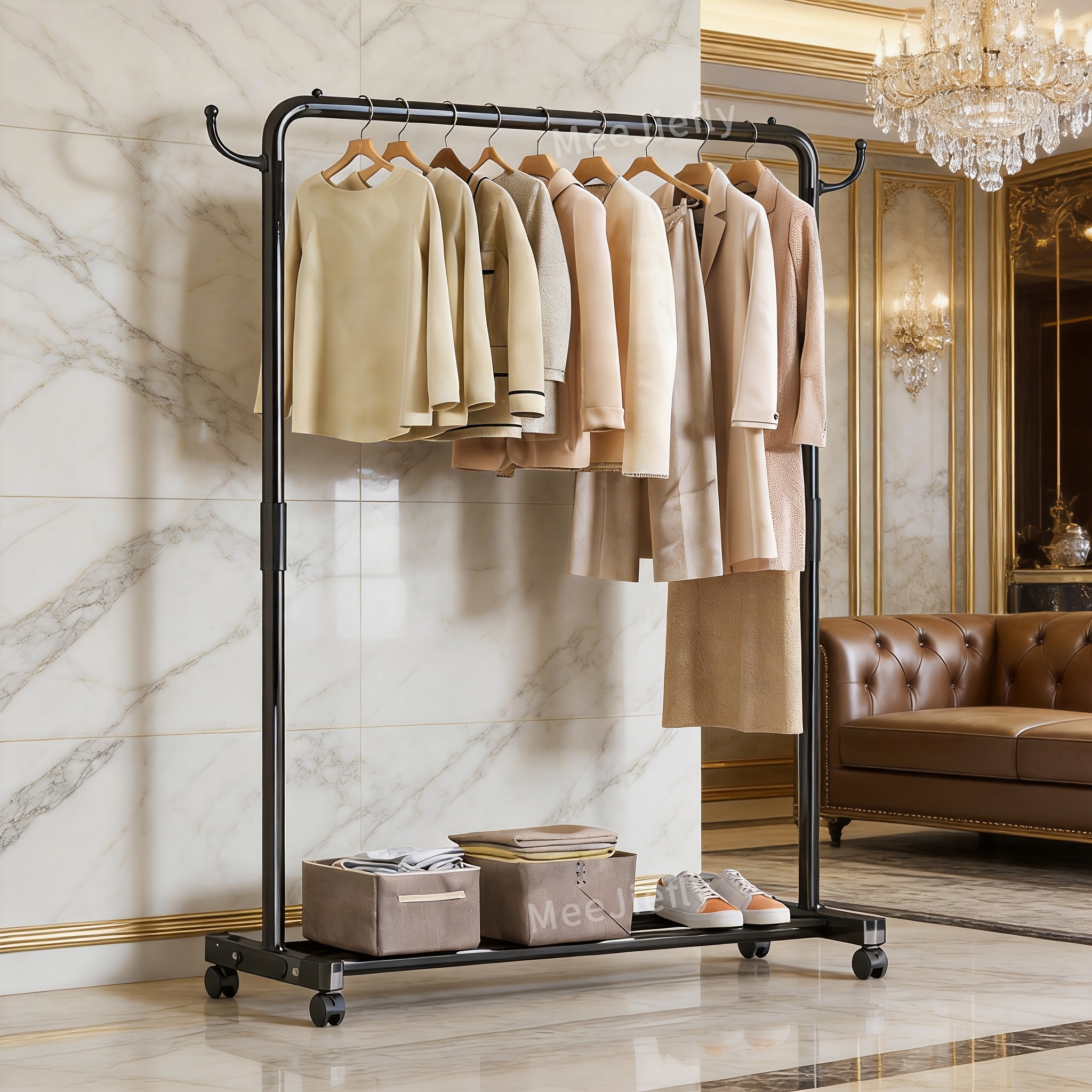 Heavy Duty Rolling Coat Rack with Wheels-360° Swivel Metal Garment Rack, Freestanding Clothes Drying Rack for Hallway, Bedroom & Laundry, Black — image 1 of 4