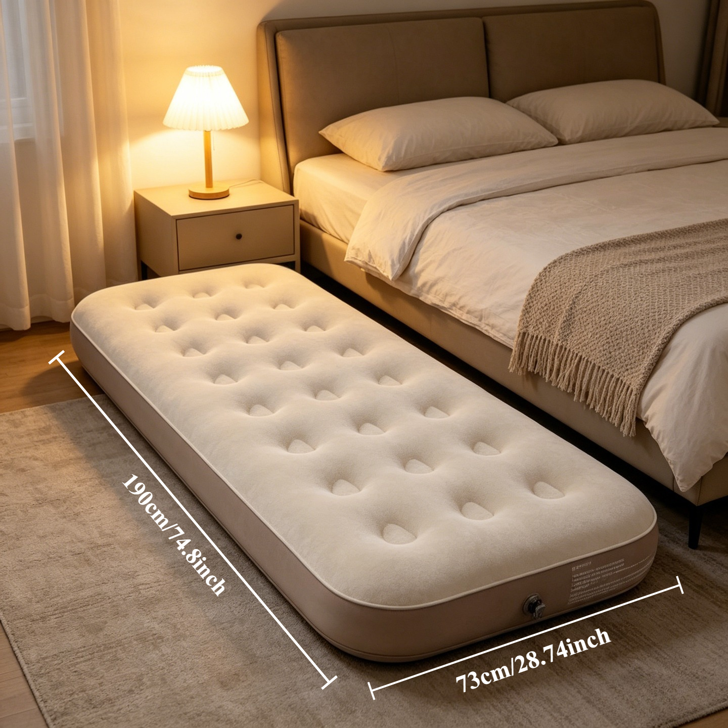 Portable Inflatable Mattress, Soft Velvet Surface, Lightweight Air Bed, Suitable for Home Indoor Use, Camping, And Temporary Sleeping, Single Size, Comes with an Air Pump — image 1 of 4