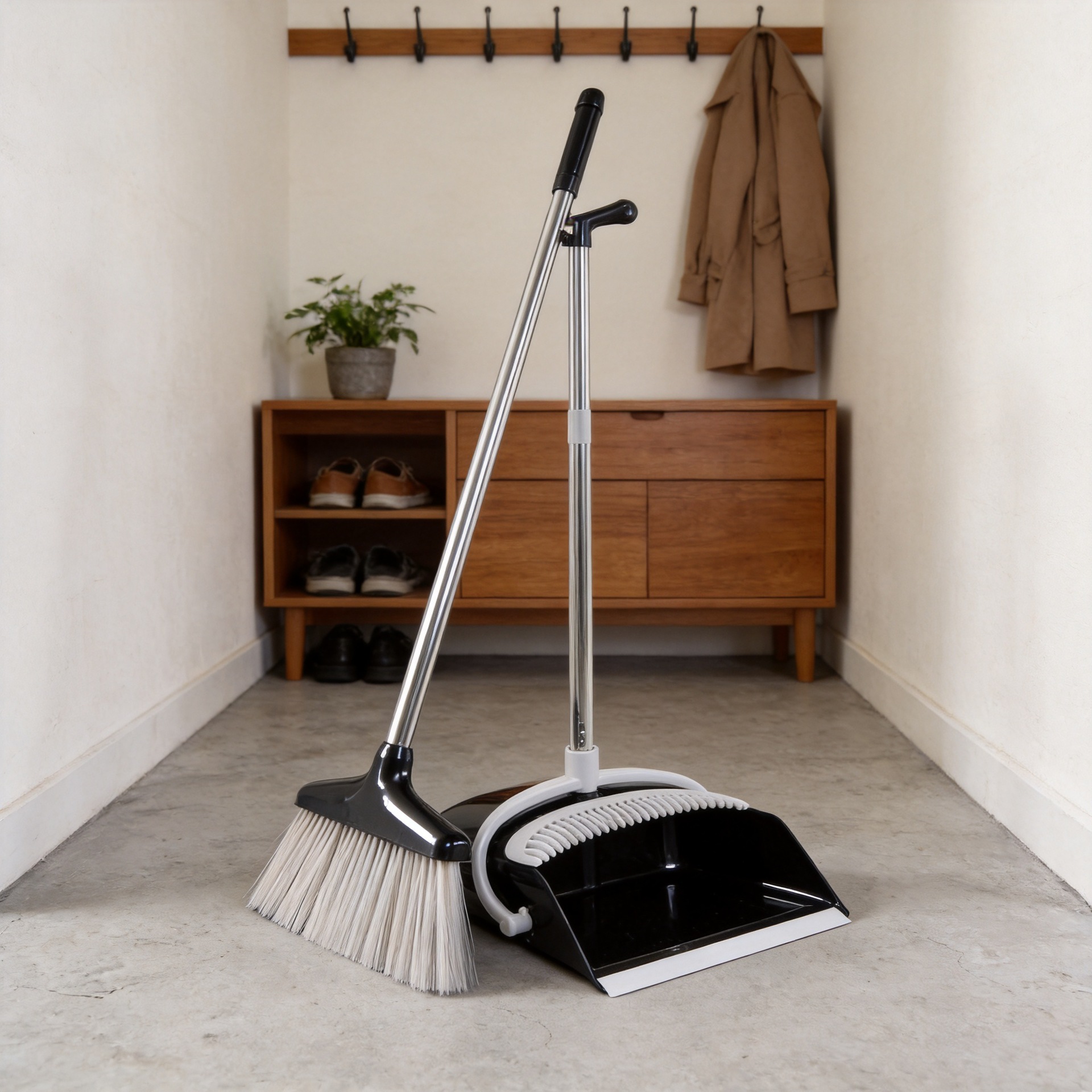 Household Broom and Dustpan Set – Plastic Two-Piece Cleaning Combo — image 1 of 5