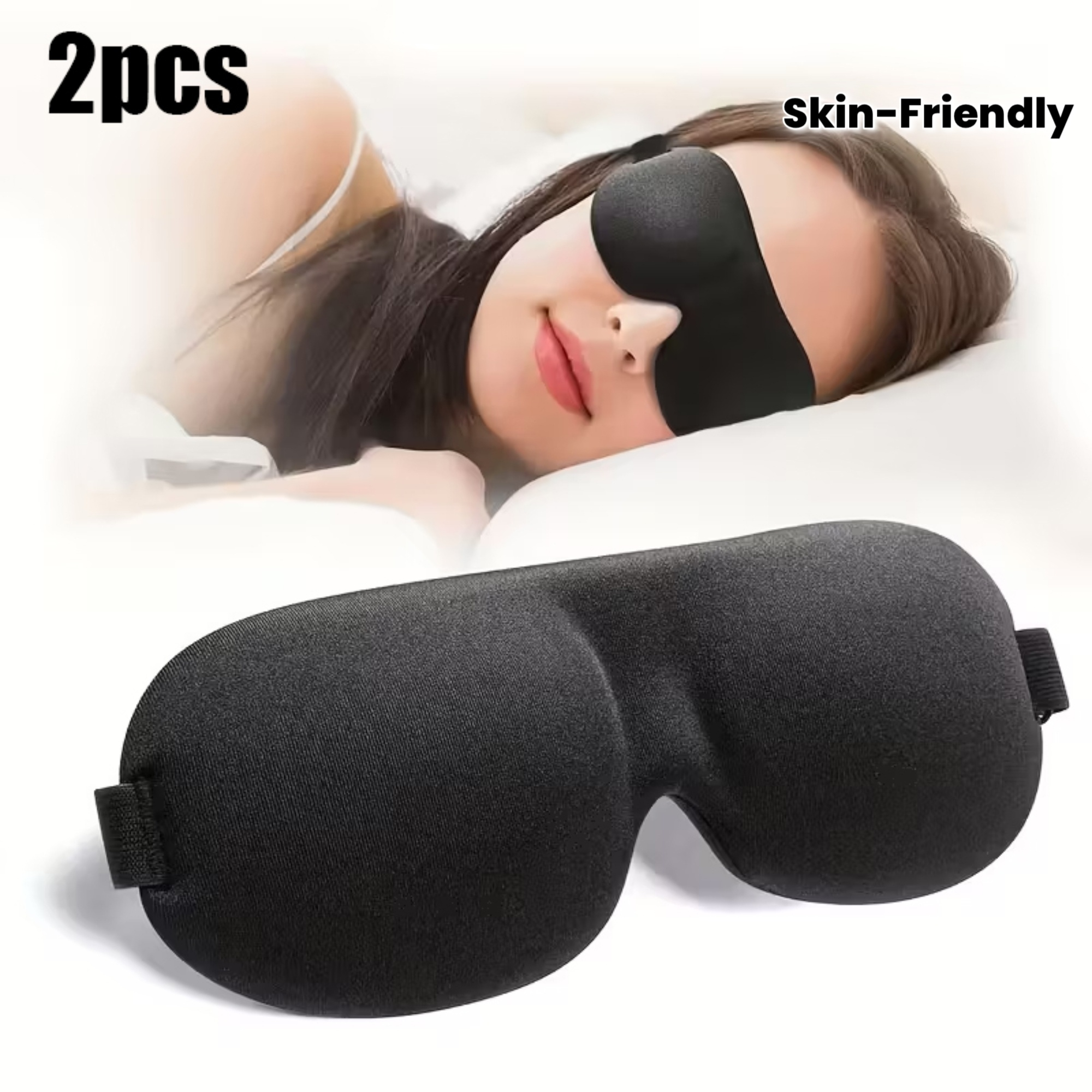 2pcs 3D Contoured Sleep Eye Mask, Zero Pressure Feel, Yoga Eye Mask, 100% Blackout with Adjustable Strap, Soft, Breathable, Skin-Friendly, Hypoallergenic, Sleep Mask, Essential for Napping at Home, Office, or While Traveling — image 1 of 4