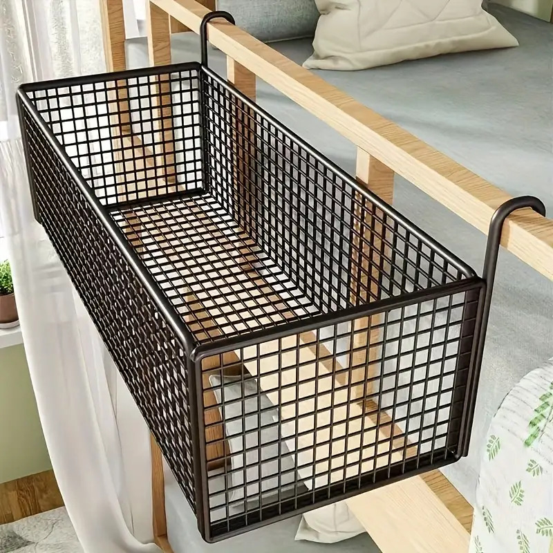 Cast Iron Door Hanging Basket, Black Woven Mesh Storage Organizer with Sturdy Metal Frame, Space-Saving Hanging Shelf for Bedroom Closet Storage, Shelf Baskets — image 1 of 5