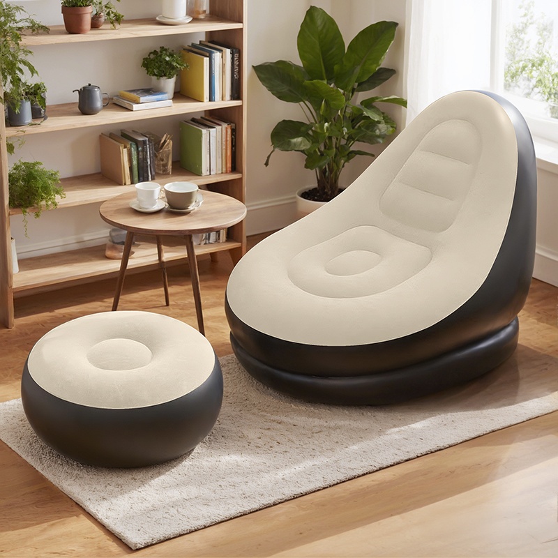 Inflatable Lounge Chair and Footstool 2pcs Set, Adult Inflatable Sofa with Flocked Surface, Comfortable Blow-Up Recliner for Indoor & Outdoor Use, Suitable as Holiday Gift — image 1 of 4