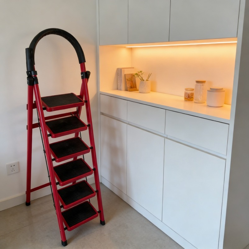 Industrial and Household Ladder (14.17inch Wide), Red, 6-Step with Anti-Slip Steps, Foldable Design, Safety Buckle Locking Mechanism, Suitable for Garage, Construction, Home, and Commercial Use — image 1 of 5