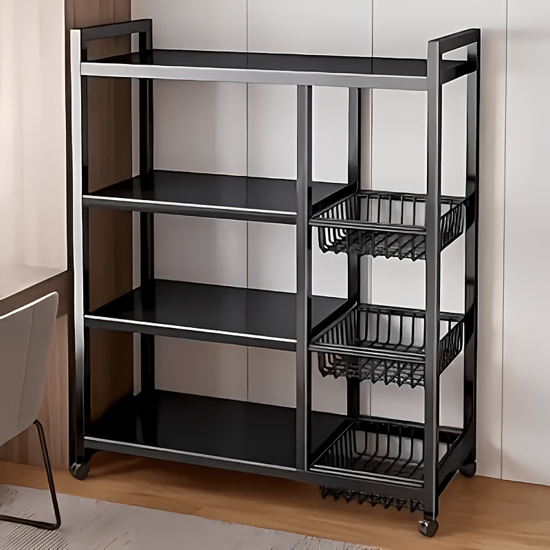 Office Storage and Organization Cart,1pc Movable Storage Rack, Adjustable Kitchen Shelf with Wire Baskets, Kitchen Organizer And Storage, Metal Shelf Rack with Wheels, Suitable for Garage — image 1 of 5