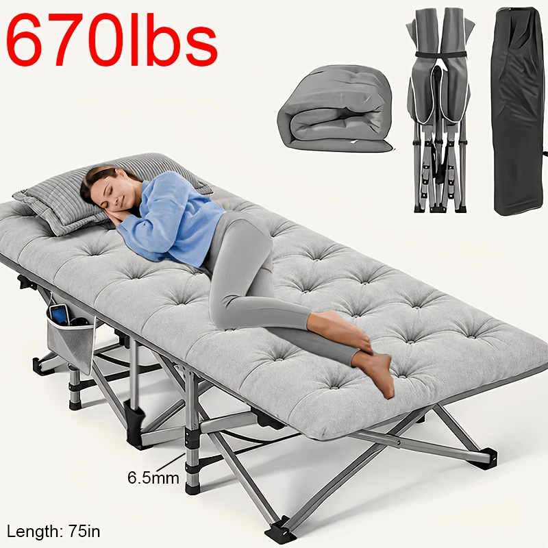 Outdoor Folding Bed, Extra Large And Thick Camping Bed, with Or Without Flip Mattress, Portable Foldable Guest Bed, 100/570/670/770 Pound Load-Bearing Capacity, 59/73/75/77 Inch Heavy-Duty Camping Bed Frame with Handbag — image 1 of 5