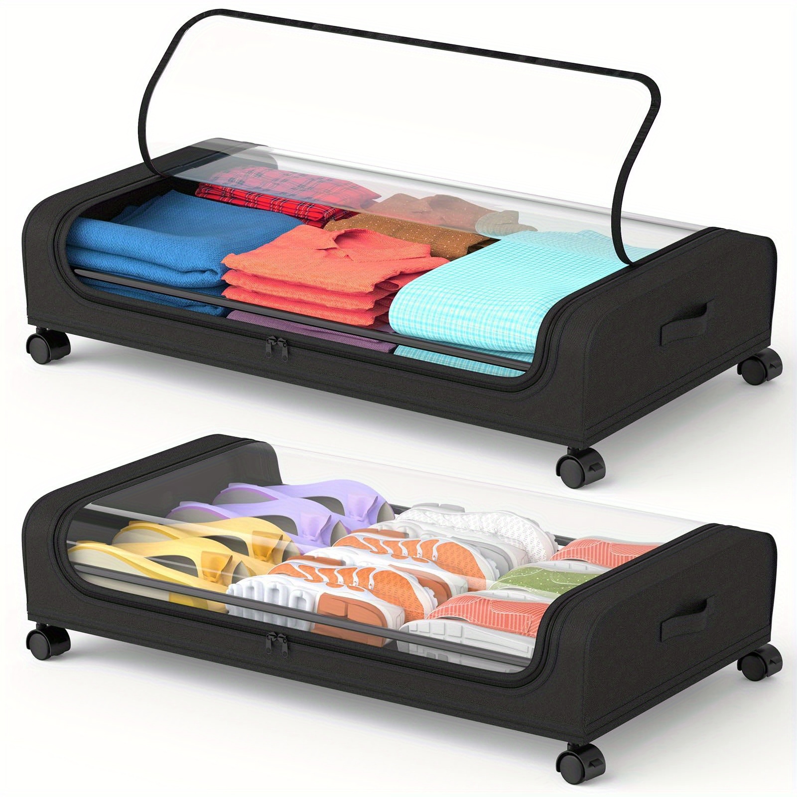 Underbed Storage with Wheels, 2Pack XXL Large 65L Underbed Storage Containers, Under Bed Organizer for Bedroom Dorm, Under Bed Rolling Storage for Clothes, Bedding, Shoes, Blankets, Books, Under-Bed Storage, Black, Grey, Under-Bed Storage — image 1 of 4