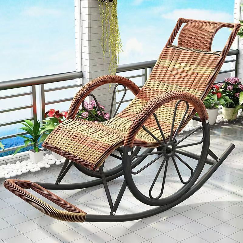 Woven Rattan Rocking Recliner – Suitable for Adults & Seniors; Ideal for Napping, Balcony, or Living Room Relaxation — image 1 of 4