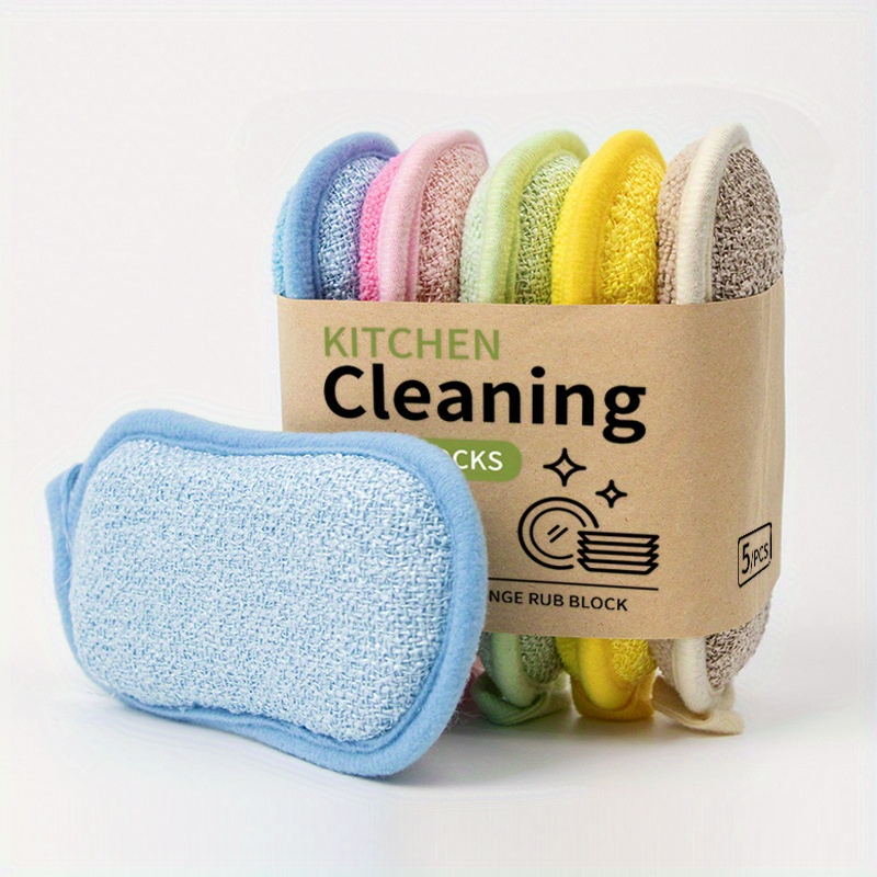5 Multifunctional Sponge Brushes - Washable And Reusable Kitchen And Bathroom Cleaning Brushes, Do Not Damage The Surface, Suitable for Pots, Pans, Utensils And Other Kitchen Cleaning Tools, Practical Kitchen Supplies, Random Colors — image 1 of 4