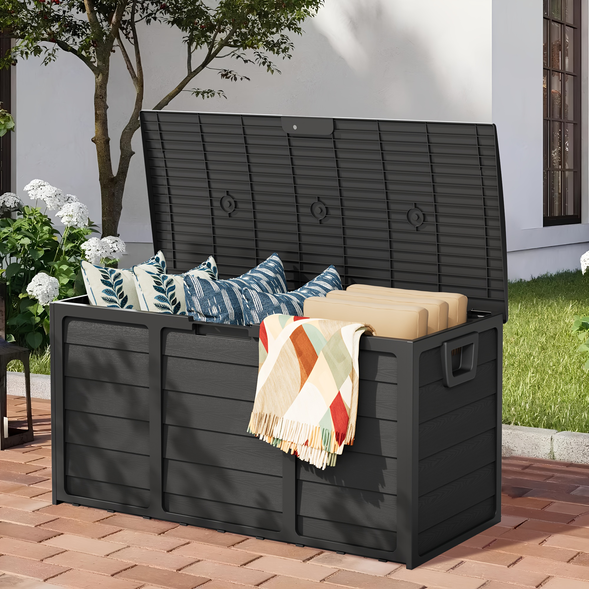 75 Gallon Resin Outdoor Storage Box with Handles, Deck Box with Handles for Pool Accessories, Garden Tools, Camping Gear, Holiday Gift, Easy to Assemble, Box,Cabinet,Rack for Outdoor Storage — image 1 of 5