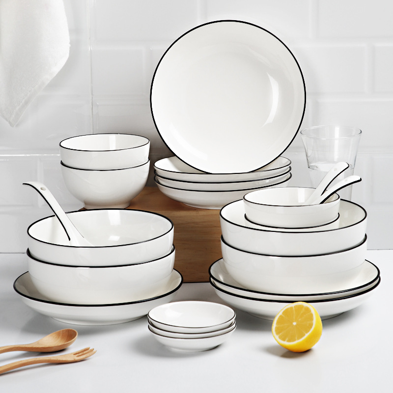 Ceramic Tableware Set – European Minimalist Style (Bowls, Chopsticks, Plates) – Suitable for Hotels and Home Use — image 1 of 5