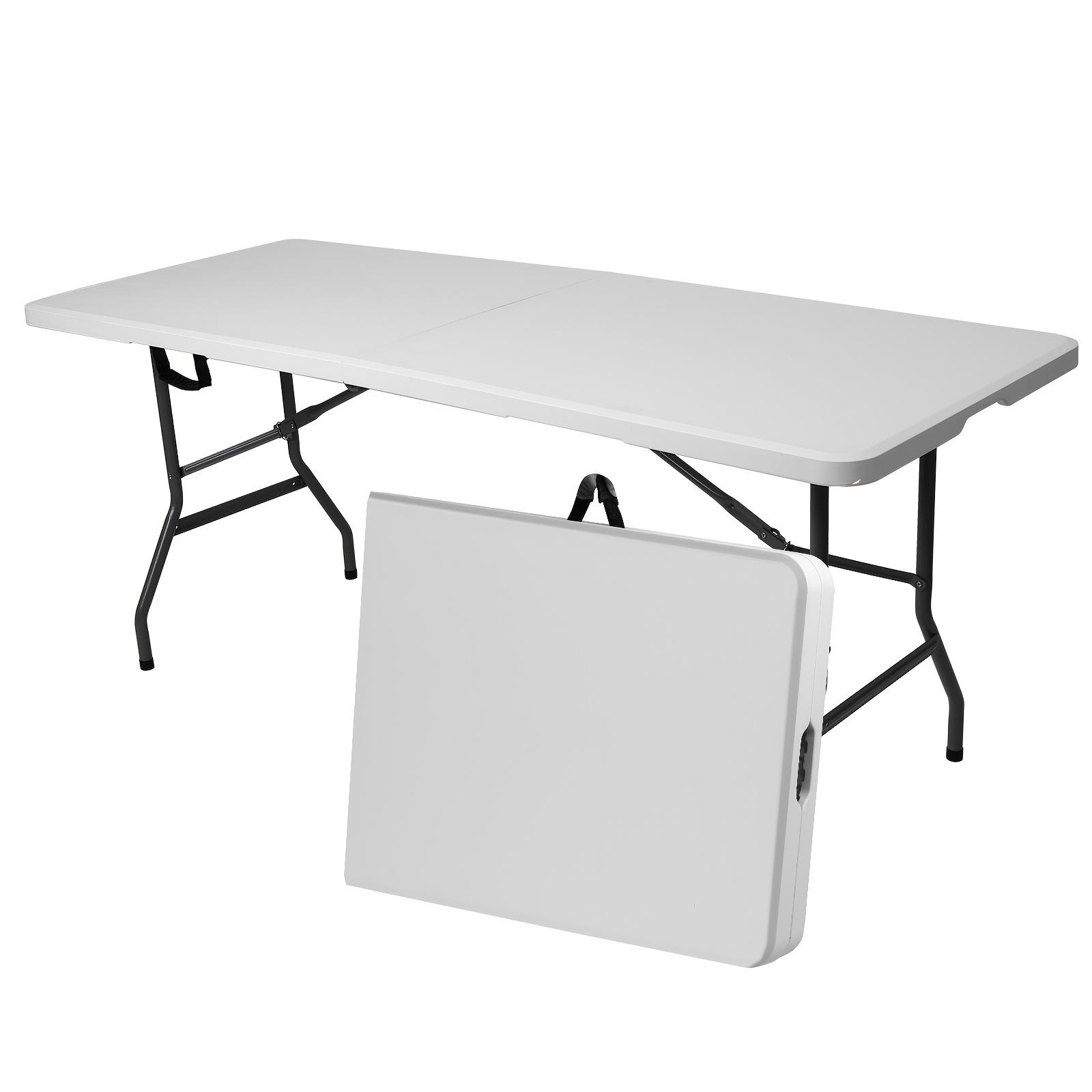 4ft/6ft Plastic Folding Table, Portable Dining Table Indoor Outdoor with Carrying Handle, Locks, Picnic Table -White — image 1 of 5
