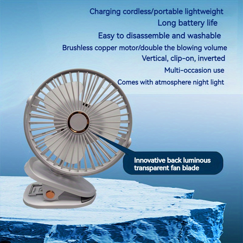 Ultra-Quiet Portable Mini Fan – 5 Speed ​​Settings, Ambient Night Light, USB Rechargeable,  2 Colors Available. Versatile Design (Hang/Clip/Desk), Quiet Brushless Motor. Ideal for Bedroom, Camping, and Travel. — image 1 of 5