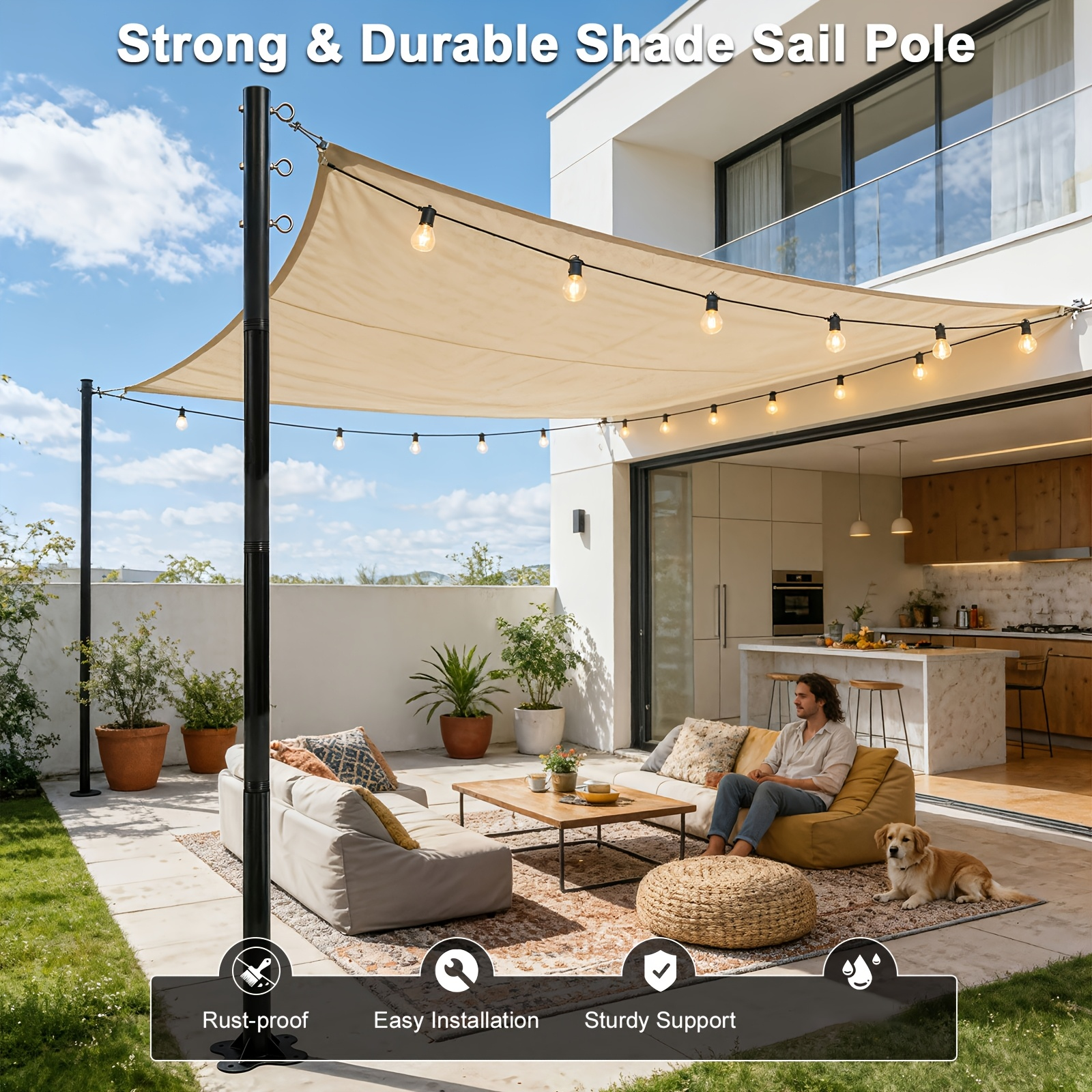 Summer Shade Sail Poles – 4-Pack 12ft Heavy-Duty Metal Outdoor Support Pole Kit – Rust-Resistant, Adjustable Metal Poles for Patios,  Courtyards, Backyards, and Gardens (Shade Sail Not Included) — image 1 of 4