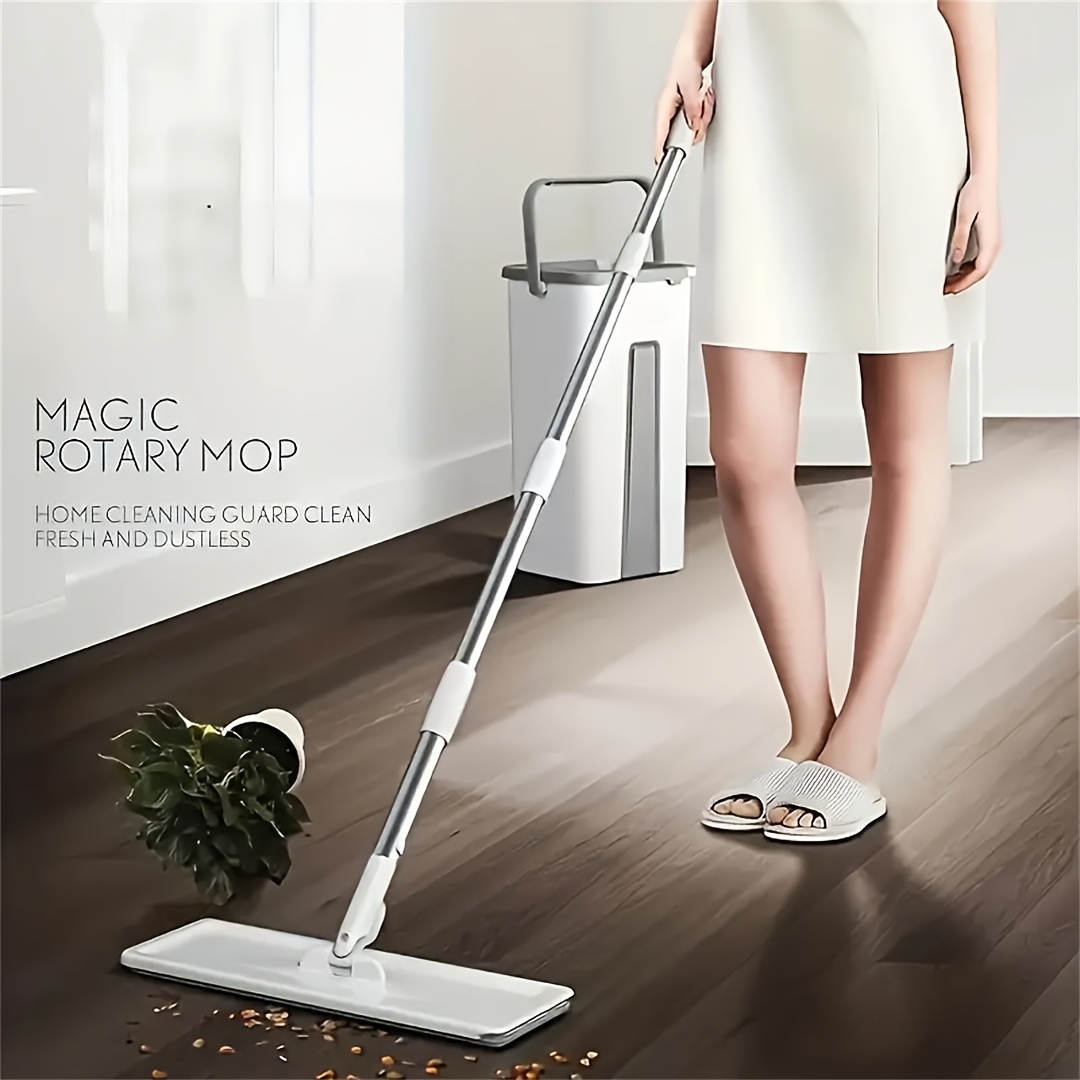 Hands-Free Flat Mop And Bucket Set with Long Handle, Wringer, 2 Reusable Microfiber Pads, 360 Degree Flexible Swivel for Floor Cleaning And Wall Cleaning, Mop And Bucket Cleaning Set — image 4 of 4