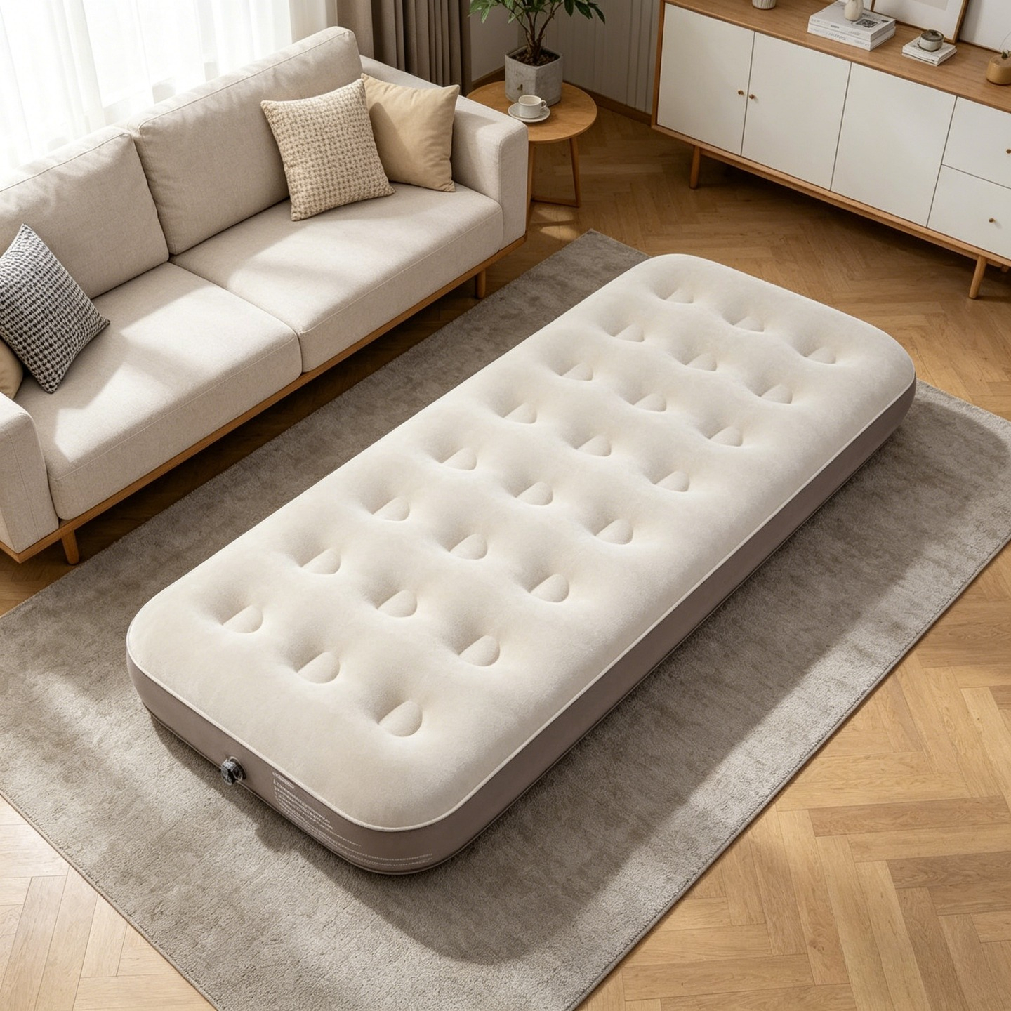 Portable Inflatable Mattress, Soft Velvet Surface, Lightweight Air Bed, Suitable for Home Indoor Use, Camping, And Temporary Sleeping, Single Size, Comes with an Air Pump — image 2 of 4