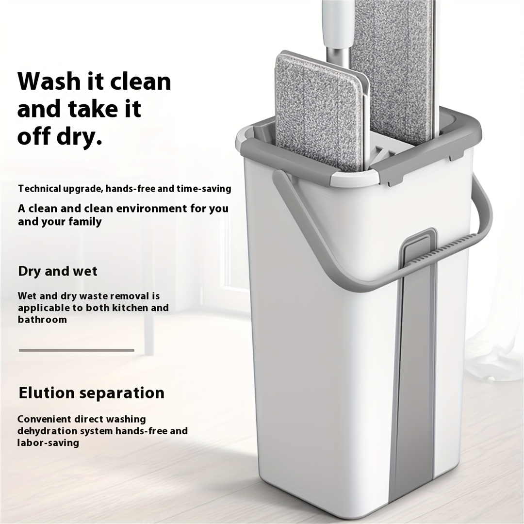 Hands-Free Flat Mop And Bucket Set with Long Handle, Wringer, 2 Reusable Microfiber Pads, 360 Degree Flexible Swivel for Floor Cleaning And Wall Cleaning, Mop And Bucket Cleaning Set — image 2 of 4