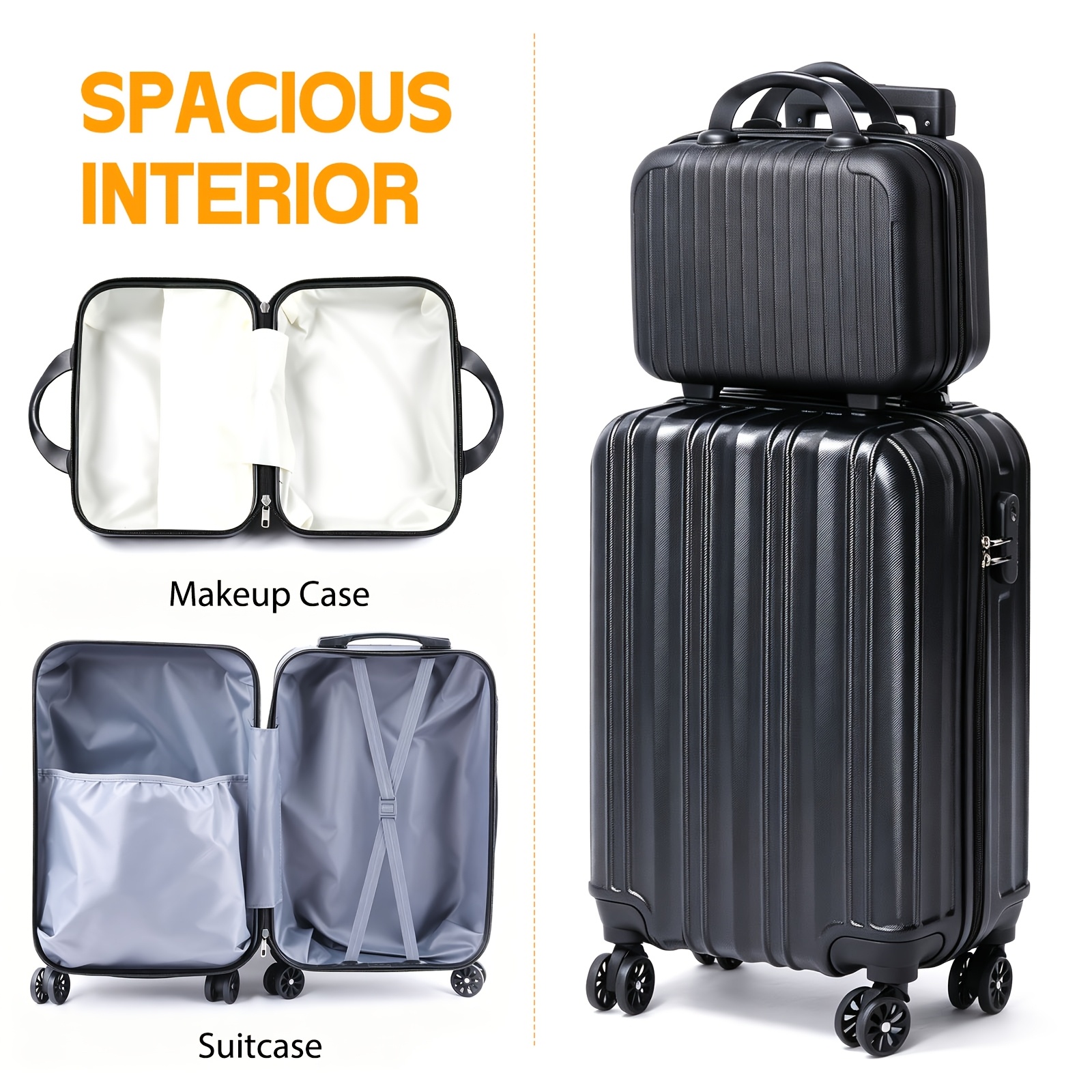 2pcs Hardshell Luggage Set, ABS, 20 Inch Carry-On And 14 Inch Bag, Spinner Wheels, Combination Lock — image 3 of 5