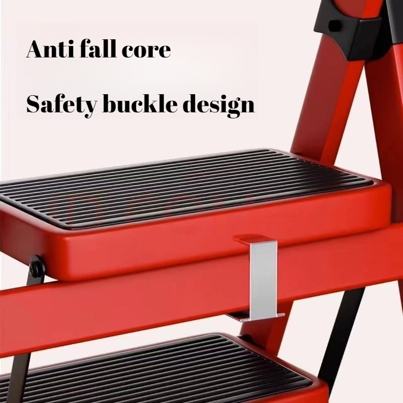 Industrial and Household Ladder (14.17inch Wide), Red, 6-Step with Anti-Slip Steps, Foldable Design, Safety Buckle Locking Mechanism, Suitable for Garage, Construction, Home, and Commercial Use — image 4 of 5
