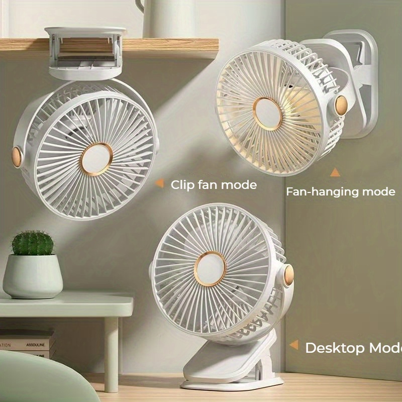 Ultra-Quiet Portable Mini Fan – 5 Speed ​​Settings, Ambient Night Light, USB Rechargeable,  2 Colors Available. Versatile Design (Hang/Clip/Desk), Quiet Brushless Motor. Ideal for Bedroom, Camping, and Travel. — image 3 of 5