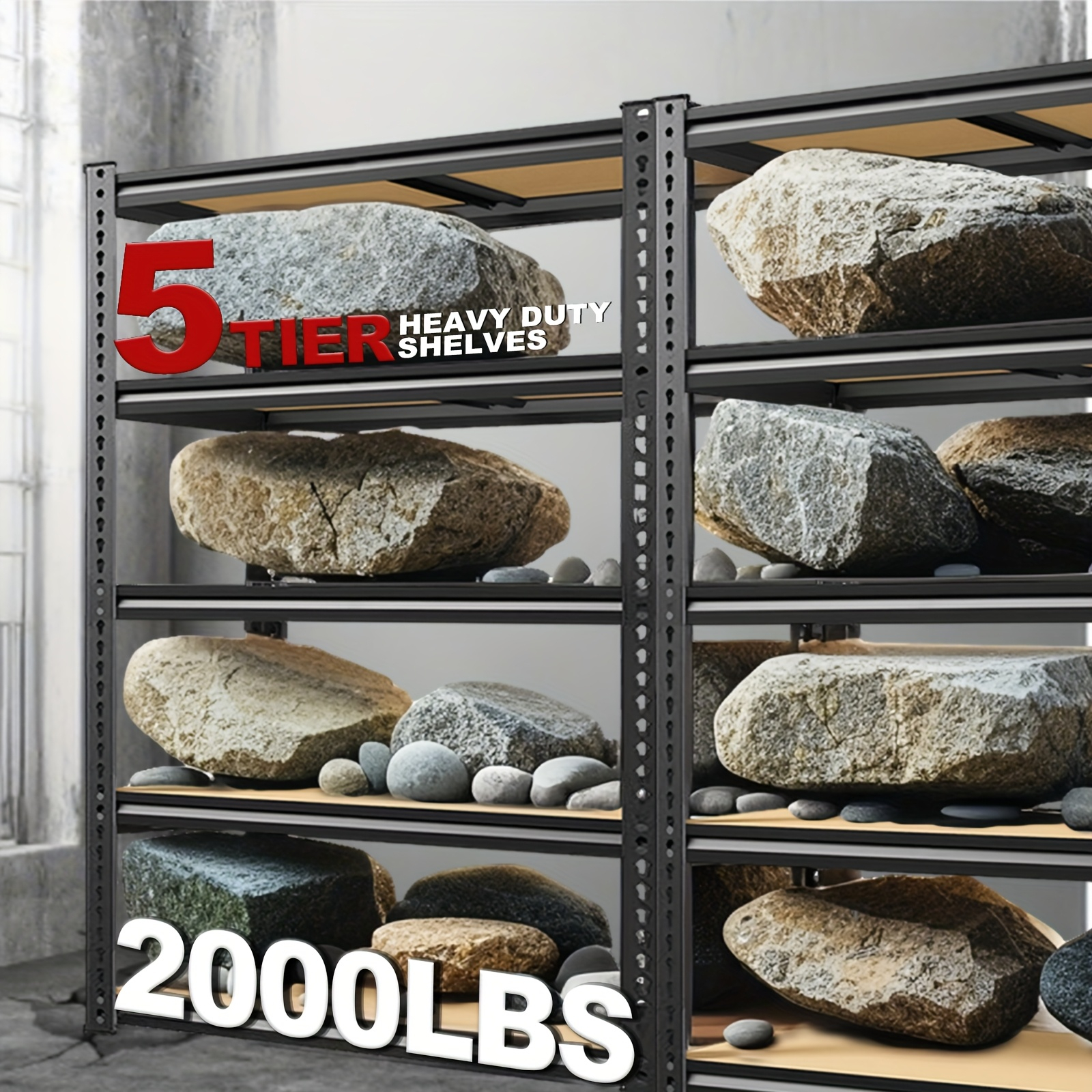 [Heavy Duty Shelving] Heavy Duty 5 Tier 2000LBS Metal Shelving Units | 60"H for garage Shelving Storage Shelves, Adjustable Metal Shelving Unit For Garage Shelves Rack Shelf For Basement Pantry Closet Shelves, Utility Shelves, Local Warehouse Items — image 3 of 5