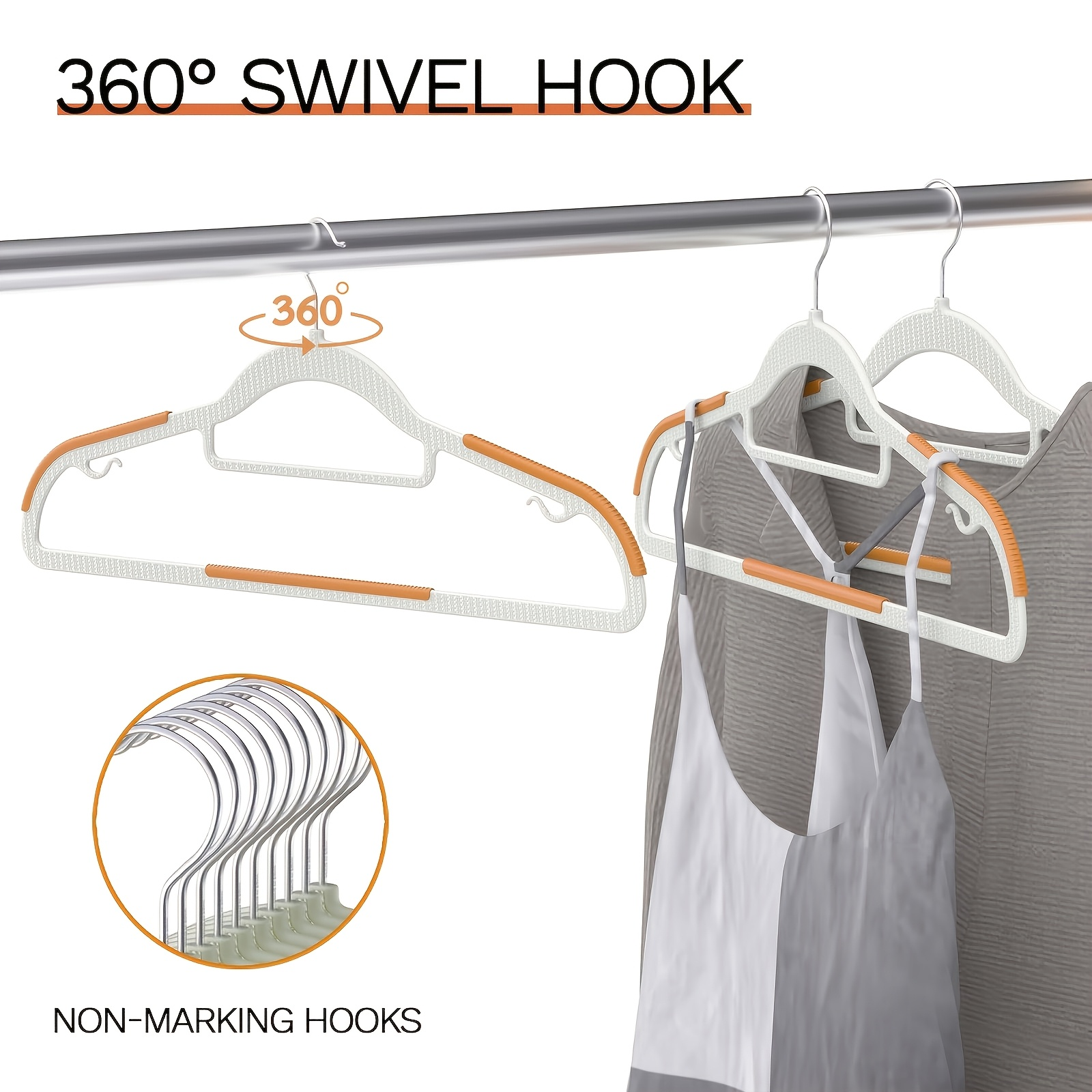 50-Pack Heavy-Duty Non-Slip Hangers (Includes 50 Clips) – Durable, Sturdy, Space-Saving Design; Suitable for Indoor Storage,  Outdoor Drying, and Clothing Display; Standard Hangers for Closet Organization — image 2 of 5