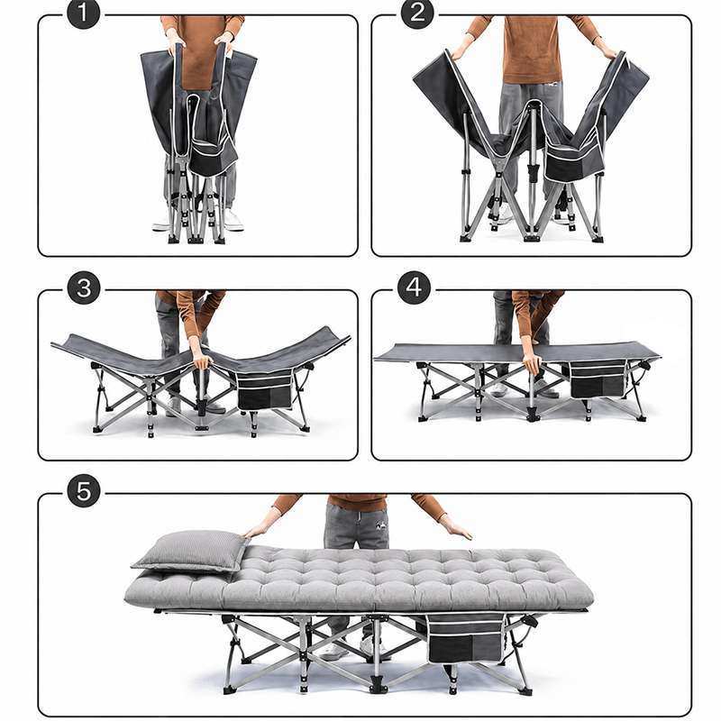 Outdoor Folding Bed, Extra Large And Thick Camping Bed, with Or Without Flip Mattress, Portable Foldable Guest Bed, 100/570/670/770 Pound Load-Bearing Capacity, 59/73/75/77 Inch Heavy-Duty Camping Bed Frame with Handbag — image 5 of 5