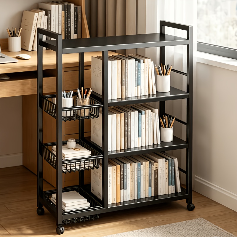 Office Storage and Organization Cart,1pc Movable Storage Rack, Adjustable Kitchen Shelf with Wire Baskets, Kitchen Organizer And Storage, Metal Shelf Rack with Wheels, Suitable for Garage — image 5 of 5