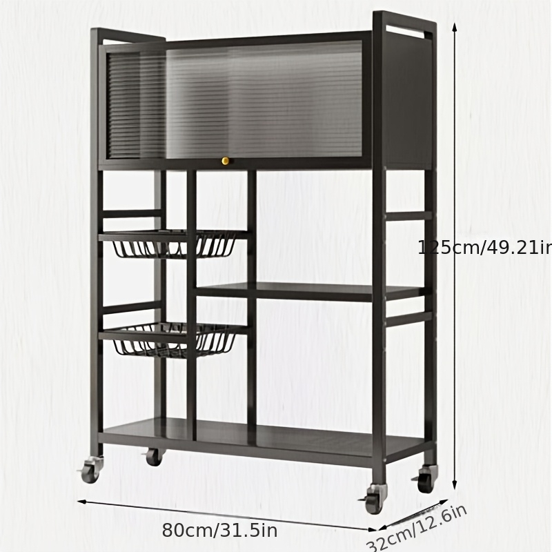 Office Storage and Organization Cart,1pc Movable Storage Rack, Adjustable Kitchen Shelf with Wire Baskets, Kitchen Organizer And Storage, Metal Shelf Rack with Wheels, Suitable for Garage — image 3 of 5