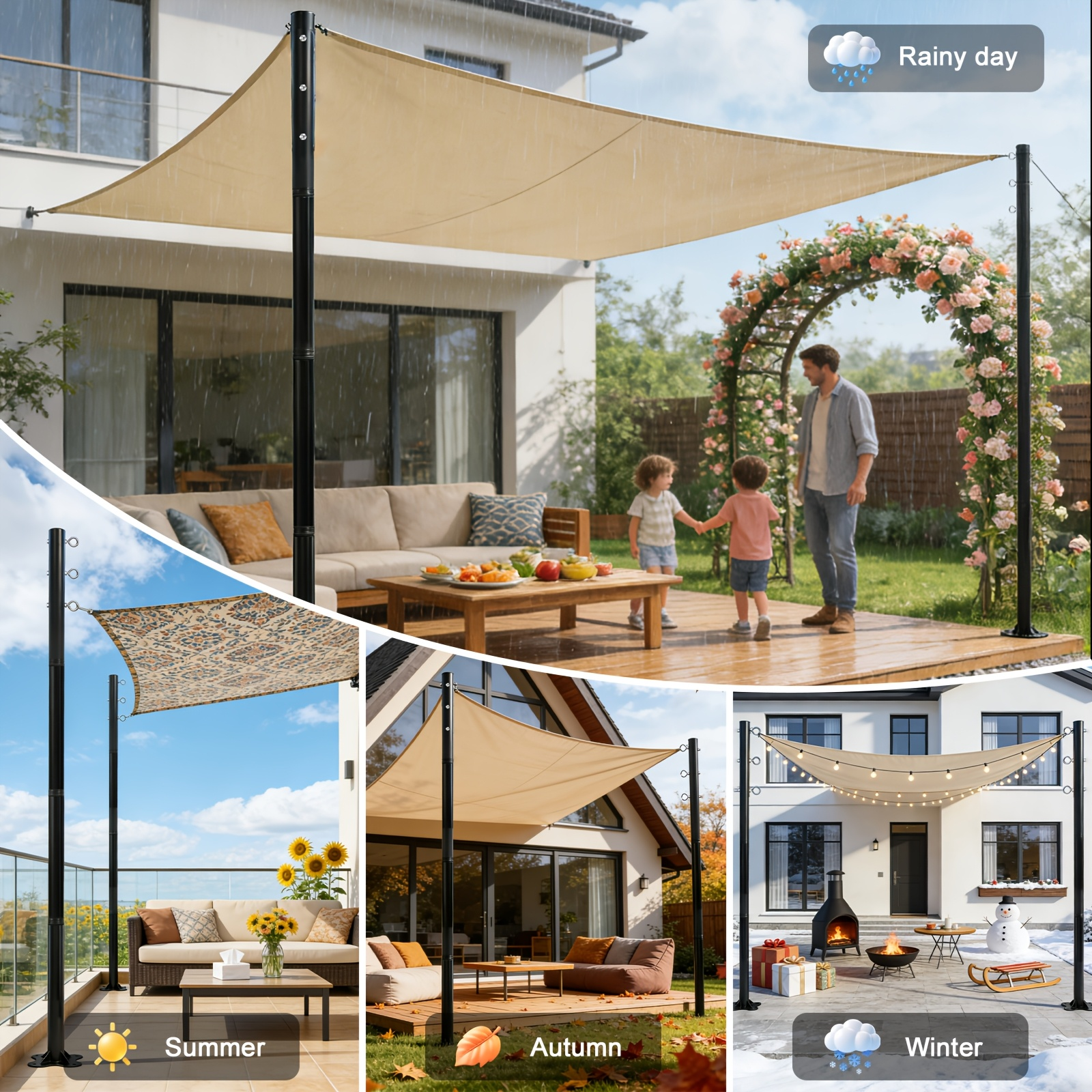 Summer Shade Sail Poles – 4-Pack 12ft Heavy-Duty Metal Outdoor Support Pole Kit – Rust-Resistant, Adjustable Metal Poles for Patios,  Courtyards, Backyards, and Gardens (Shade Sail Not Included) — image 3 of 4