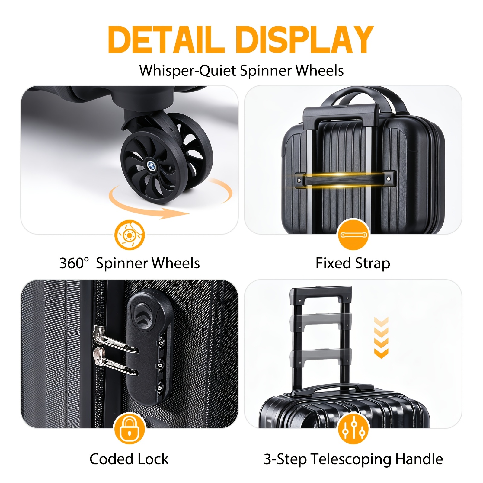 2pcs Hardshell Luggage Set, ABS, 20 Inch Carry-On And 14 Inch Bag, Spinner Wheels, Combination Lock — image 4 of 5