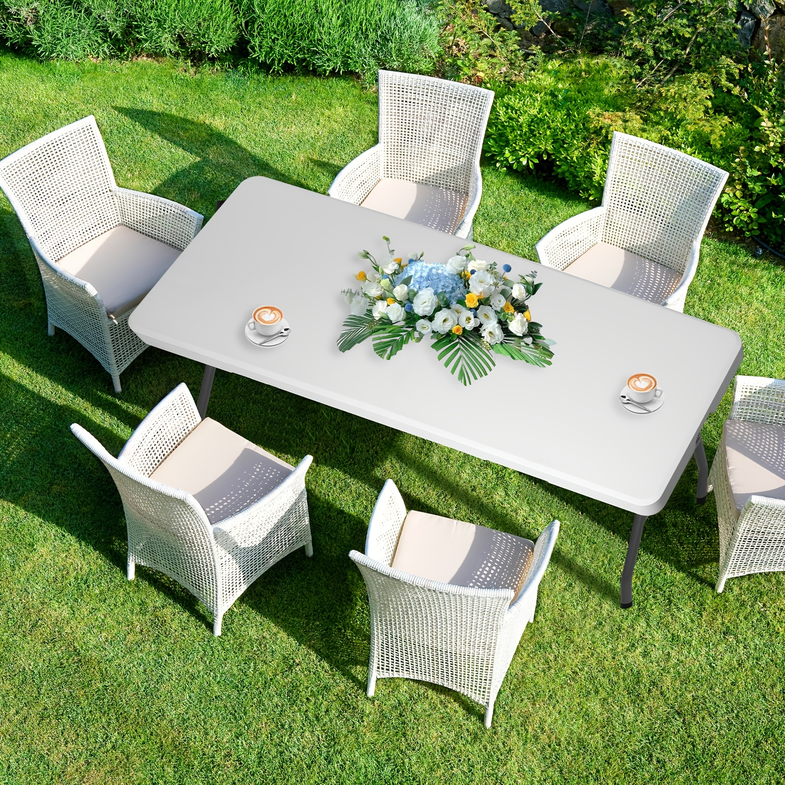 4ft/6ft Plastic Folding Table, Portable Dining Table Indoor Outdoor with Carrying Handle, Locks, Picnic Table -White — image 2 of 5