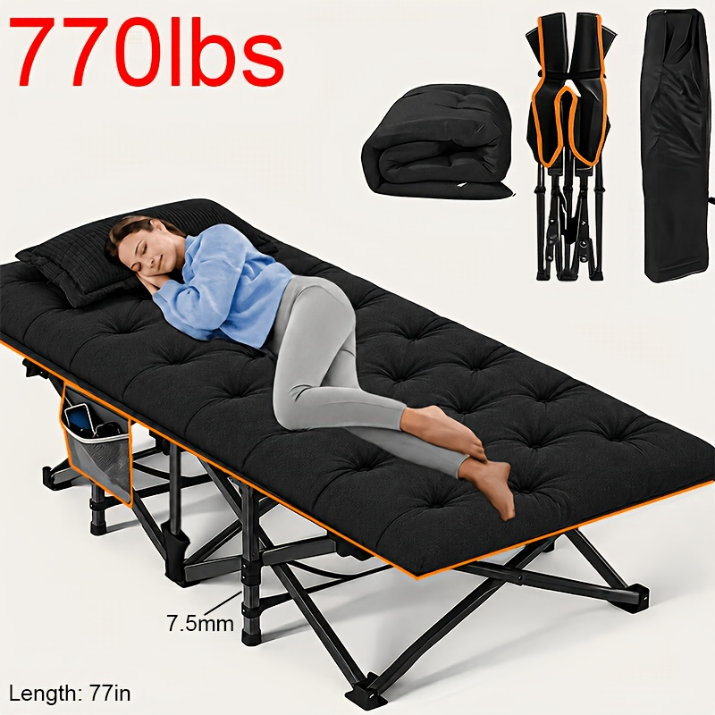 Outdoor Folding Bed, Extra Large And Thick Camping Bed, with Or Without Flip Mattress, Portable Foldable Guest Bed, 100/570/670/770 Pound Load-Bearing Capacity, 59/73/75/77 Inch Heavy-Duty Camping Bed Frame with Handbag — image 2 of 5