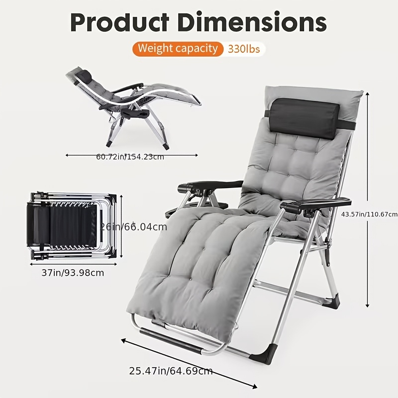 Zero Gravity Recliner, Foldable Patio Chair - Includes Cup Holder Tray; Removable Cushion; Ideal for Beach, Patio, Or Poolside — image 3 of 5