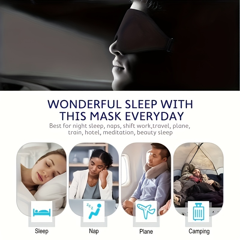 2pcs 3D Contoured Sleep Eye Mask, Zero Pressure Feel, Yoga Eye Mask, 100% Blackout with Adjustable Strap, Soft, Breathable, Skin-Friendly, Hypoallergenic, Sleep Mask, Essential for Napping at Home, Office, or While Traveling — image 4 of 4