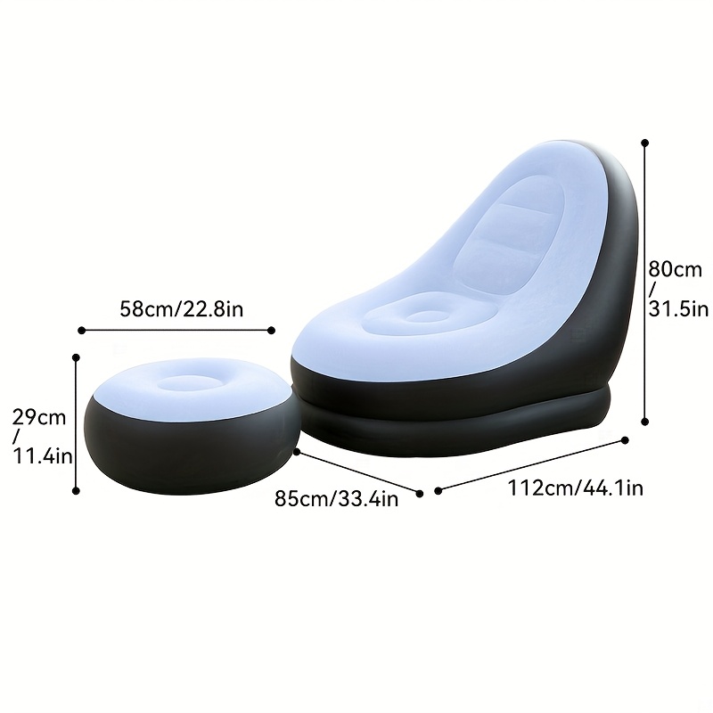 Inflatable Lounge Chair and Footstool 2pcs Set, Adult Inflatable Sofa with Flocked Surface, Comfortable Blow-Up Recliner for Indoor & Outdoor Use, Suitable as Holiday Gift — image 3 of 4