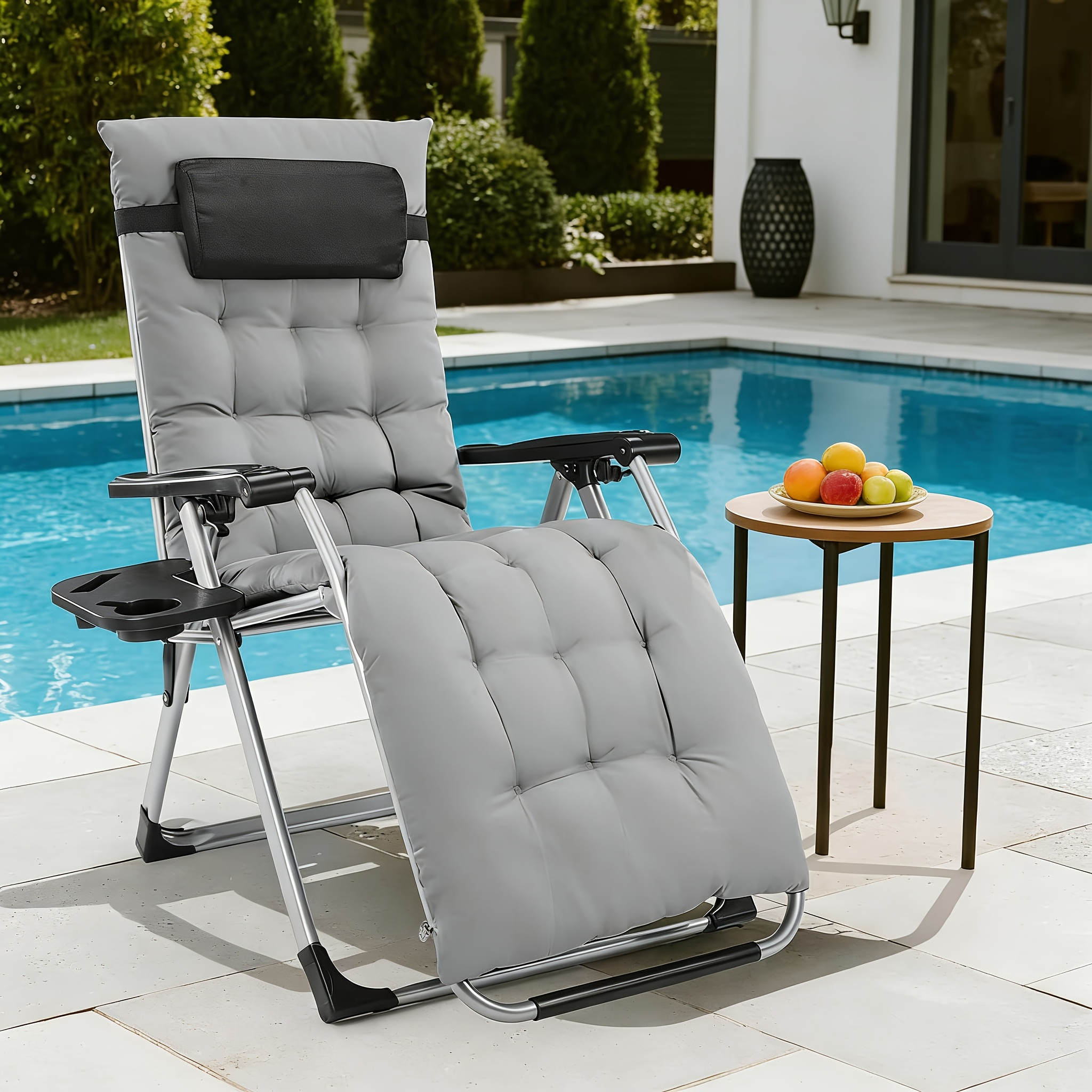 Zero Gravity Recliner, Foldable Patio Chair - Includes Cup Holder Tray; Removable Cushion; Ideal for Beach, Patio, Or Poolside — image 2 of 5