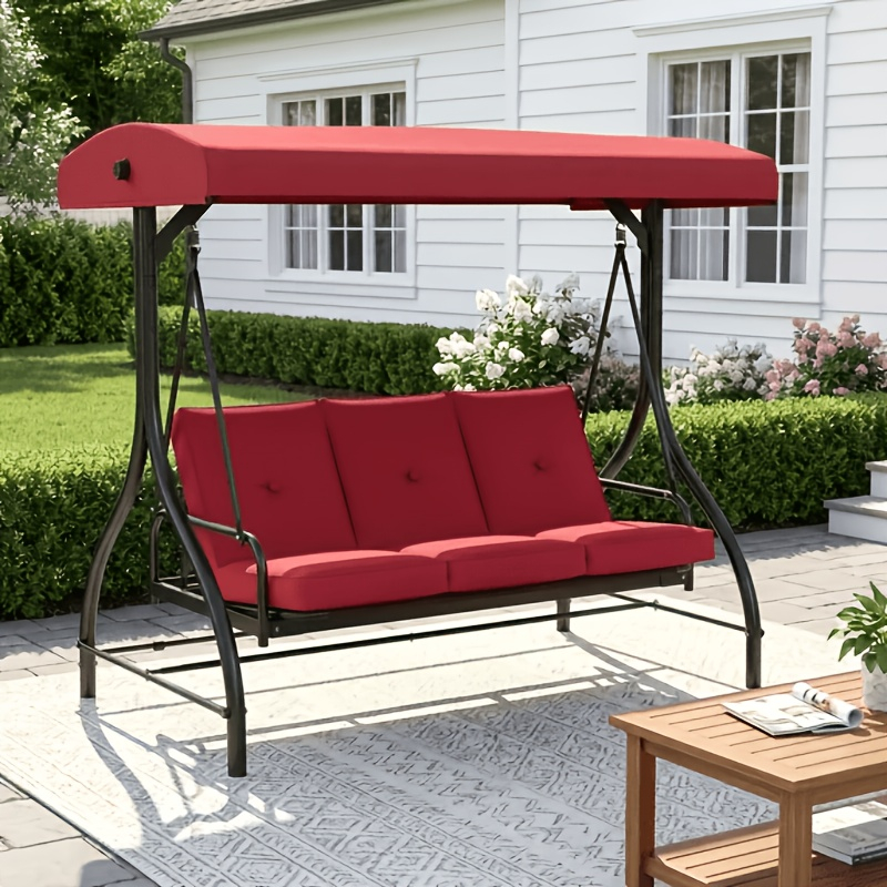 Seat Outdoor Patio Swing, All Weather Hanging Porch Bench, Convertible Glider Chair with Stand, Adjustable Canopy, Removable Thicken Cushions for Backyard, Balcony, Garden, Poolside(pillow Included) — image 3 of 5