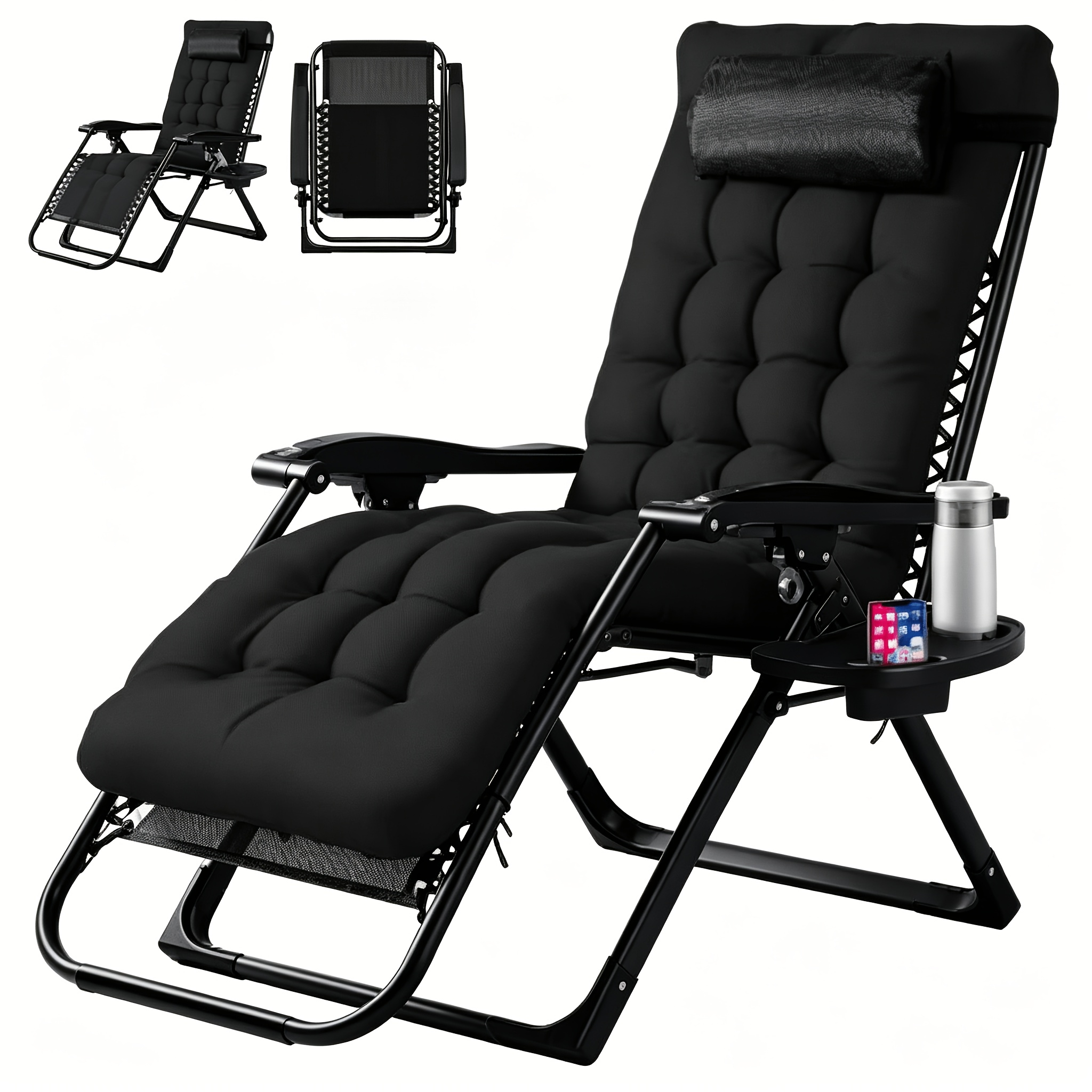 Zero Gravity Recliner, Foldable Patio Chair - Includes Cup Holder Tray; Removable Cushion; Ideal for Beach, Patio, Or Poolside — image 4 of 5