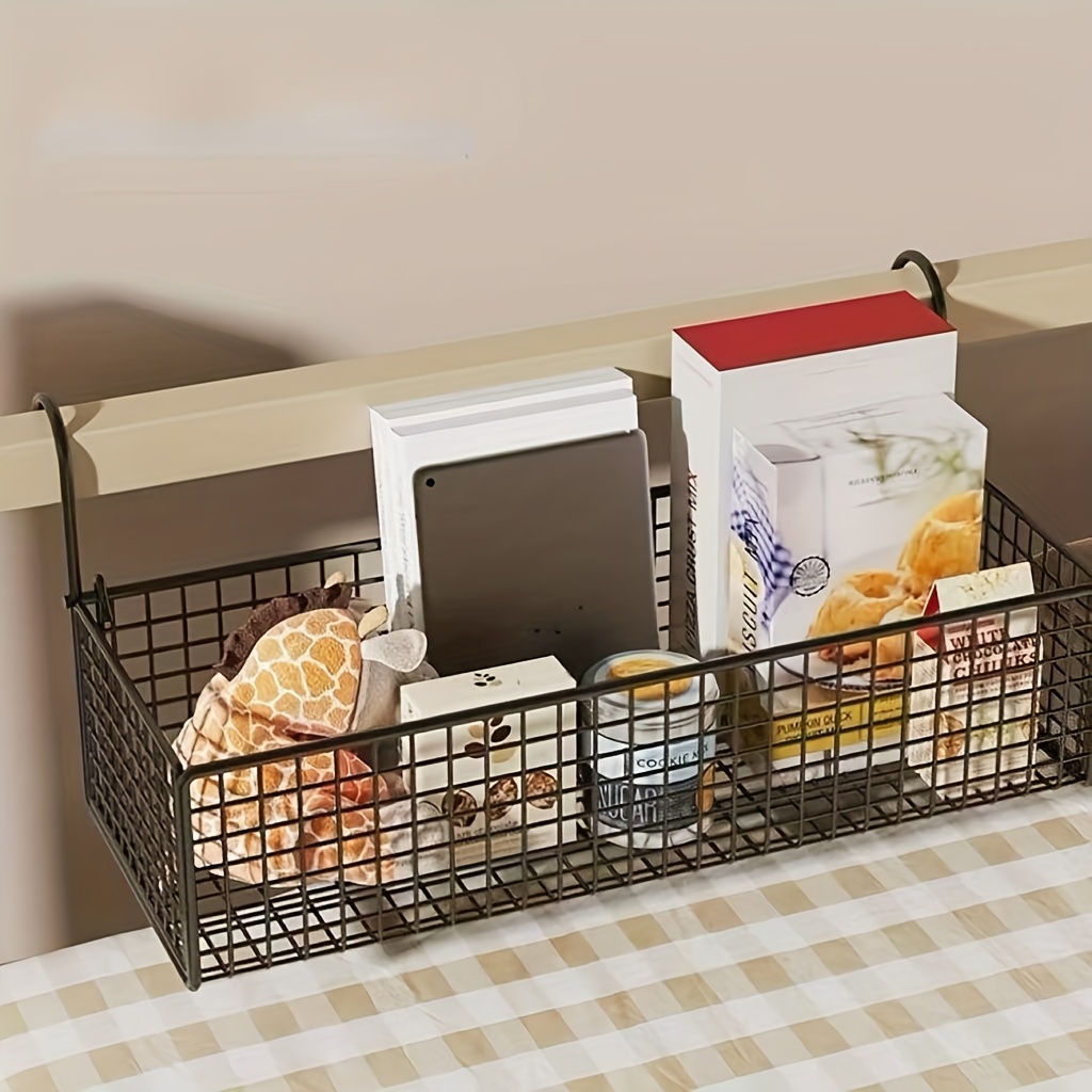 Cast Iron Door Hanging Basket, Black Woven Mesh Storage Organizer with Sturdy Metal Frame, Space-Saving Hanging Shelf for Bedroom Closet Storage, Shelf Baskets — image 2 of 5