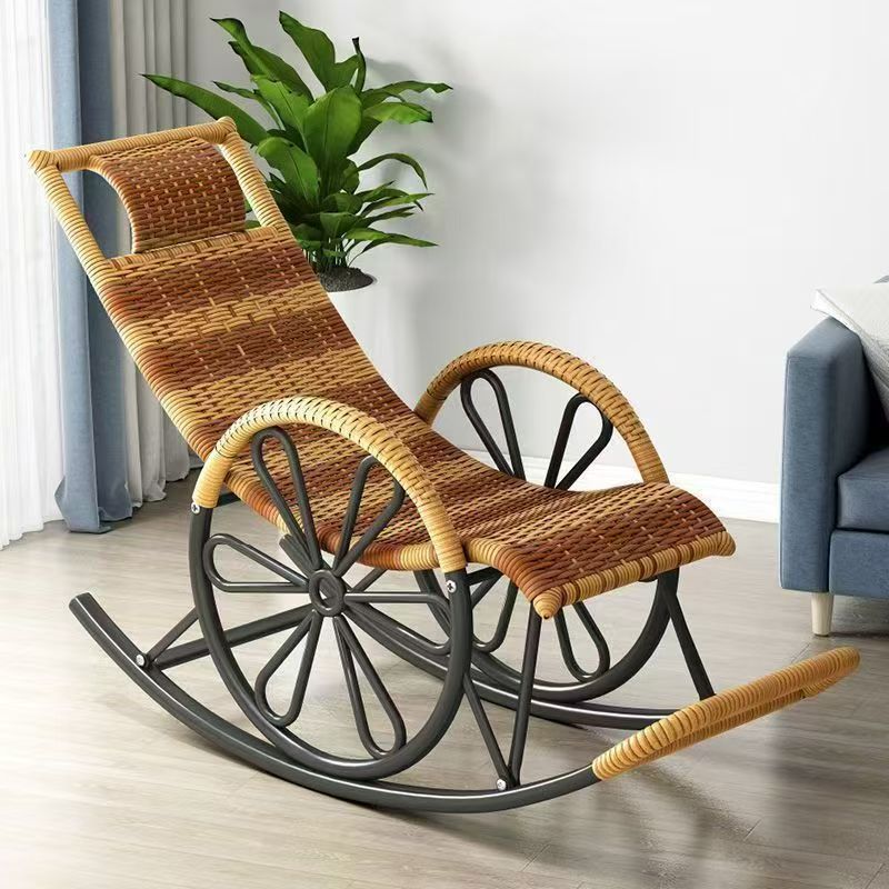 Woven Rattan Rocking Recliner – Suitable for Adults & Seniors; Ideal for Napping, Balcony, or Living Room Relaxation — image 4 of 4