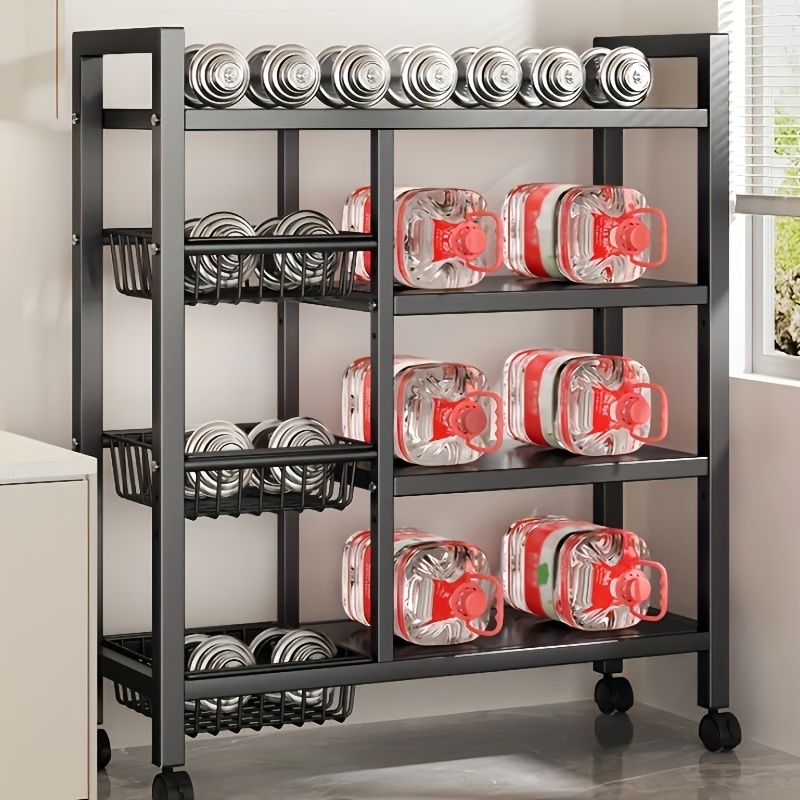 Office Storage and Organization Cart,1pc Movable Storage Rack, Adjustable Kitchen Shelf with Wire Baskets, Kitchen Organizer And Storage, Metal Shelf Rack with Wheels, Suitable for Garage — image 2 of 5