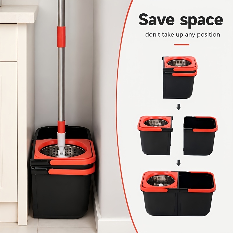Spin Mop And Bucket Set with Wringer, Ideal for Bathroom Use, 360° Rotating Mop Bucket System, Includes 3 Microfiber Mop Refill Heads And a 61-Inch Adjustable stainless steel Handle, Handle for Effective Floor Cleaning — image 2 of 4