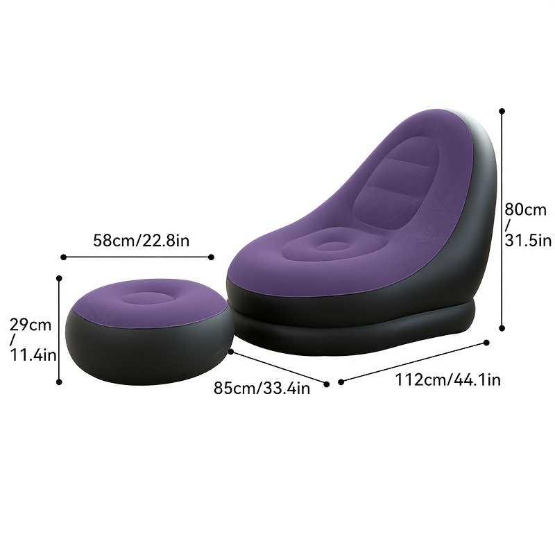 Inflatable Lounge Chair and Footstool 2pcs Set, Adult Inflatable Sofa with Flocked Surface, Comfortable Blow-Up Recliner for Indoor & Outdoor Use, Suitable as Holiday Gift — image 4 of 4