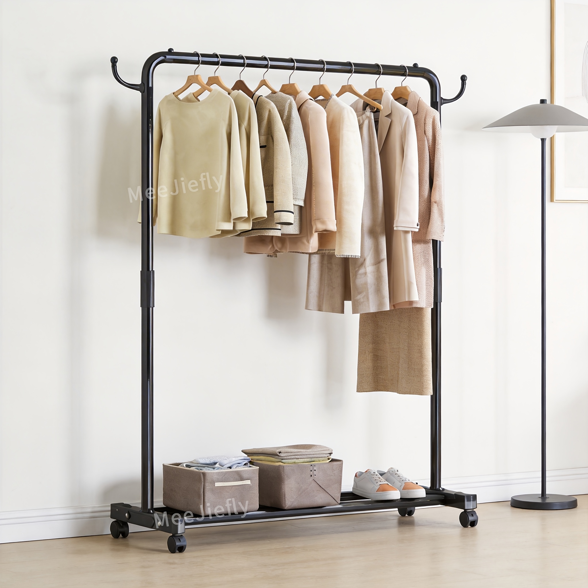 Heavy Duty Rolling Coat Rack with Wheels-360° Swivel Metal Garment Rack, Freestanding Clothes Drying Rack for Hallway, Bedroom & Laundry, Black — image 2 of 4