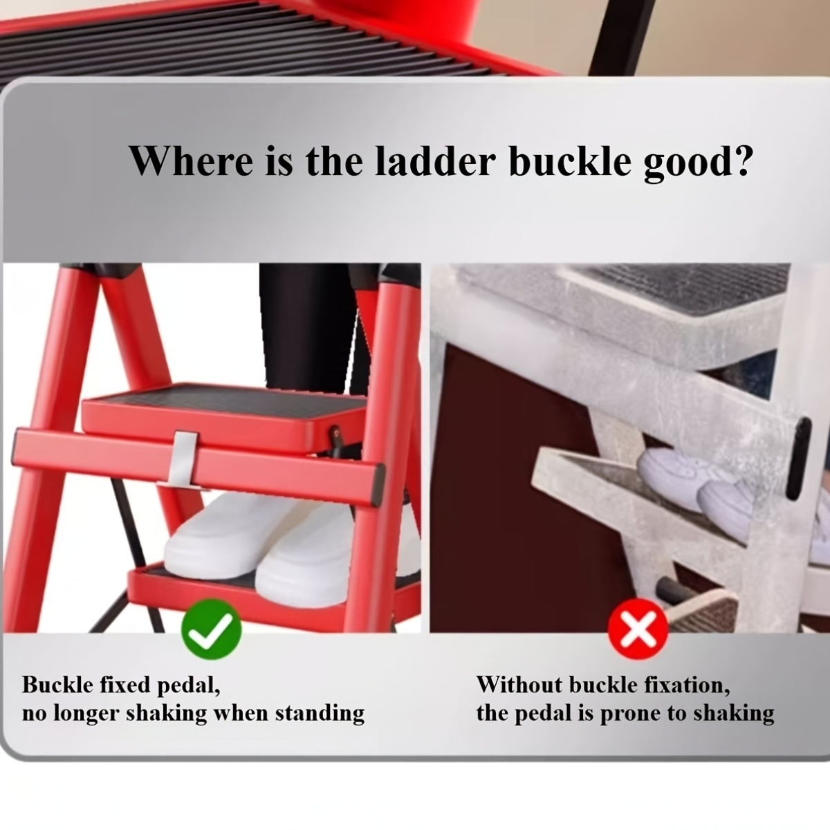 Industrial and Household Ladder (14.17inch Wide), Red, 6-Step with Anti-Slip Steps, Foldable Design, Safety Buckle Locking Mechanism, Suitable for Garage, Construction, Home, and Commercial Use — image 5 of 5