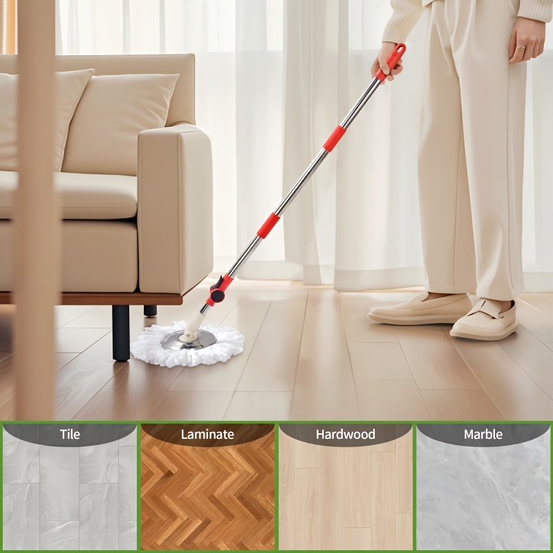 Spin Mop And Bucket Set with Wringer, Ideal for Bathroom Use, 360° Rotating Mop Bucket System, Includes 3 Microfiber Mop Refill Heads And a 61-Inch Adjustable stainless steel Handle, Handle for Effective Floor Cleaning — image 4 of 4