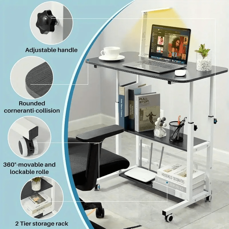 A Portable Side Table Available in 12 Colors, Suitable for Use As a Bedside Table, Cabinet, Or Folding Desk. This Wheeled And Adjustable Office Desk Features a Storage Rack, Making It Ideal for Bedrooms, Living Rooms, Offices, And Study Areas — image 4 of 5