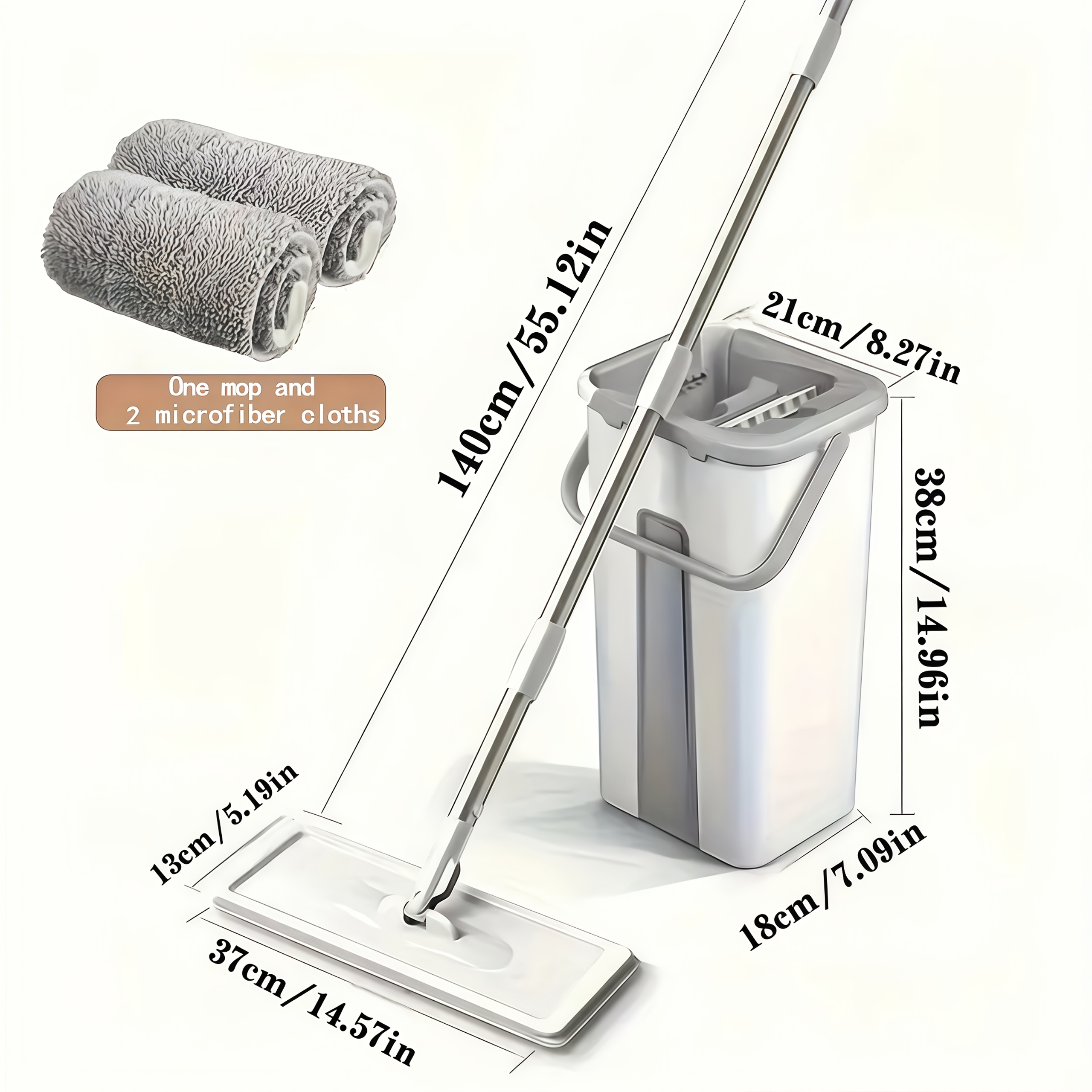 Hands-Free Flat Mop And Bucket Set with Long Handle, Wringer, 2 Reusable Microfiber Pads, 360 Degree Flexible Swivel for Floor Cleaning And Wall Cleaning, Mop And Bucket Cleaning Set — image 3 of 4