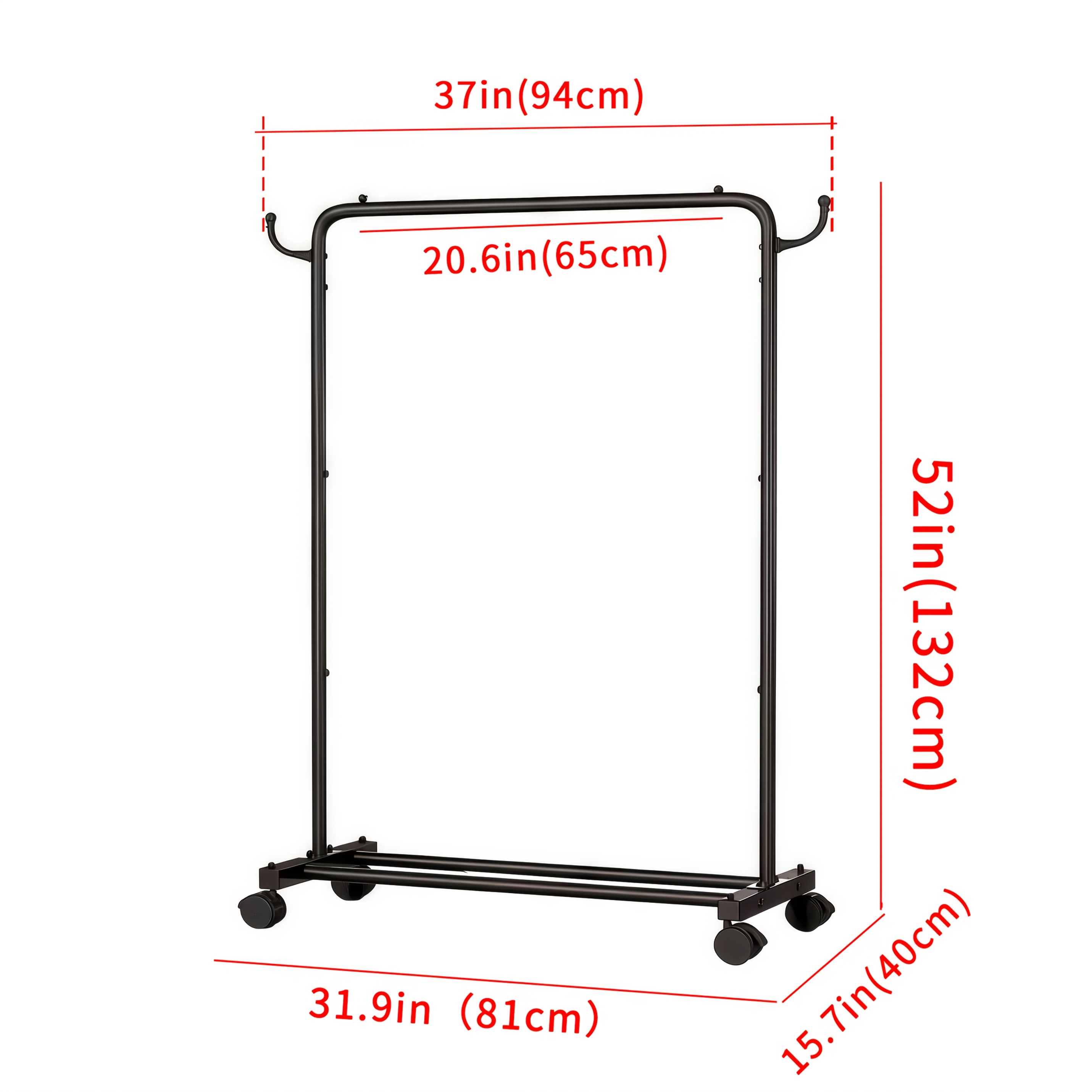 Heavy Duty Rolling Coat Rack with Wheels-360° Swivel Metal Garment Rack, Freestanding Clothes Drying Rack for Hallway, Bedroom & Laundry, Black — image 3 of 4